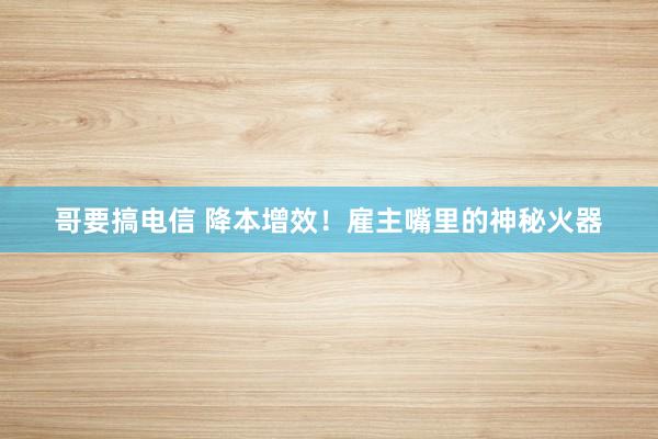 哥要搞电信 降本增效！雇主嘴里的神秘火器