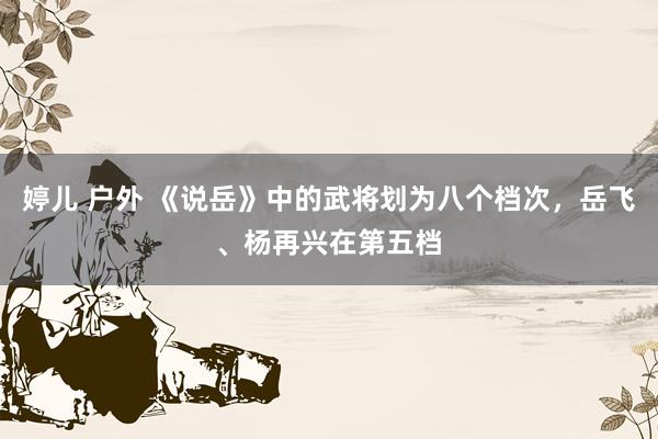 婷儿 户外 《说岳》中的武将划为八个档次，岳飞、杨再兴在第五档