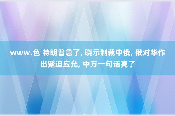 www.色 特朗普急了, 晓示制裁中俄, 俄对华作出蹙迫应允, 中方一句话亮了
